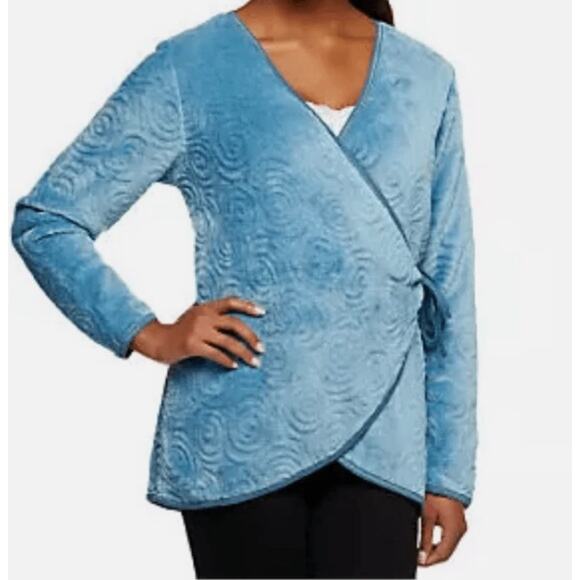 Stan Herman Wrap Front Robe Venetian Swirls Plush Bed Jacket Womens Small GREEN - Picture 9 of 9